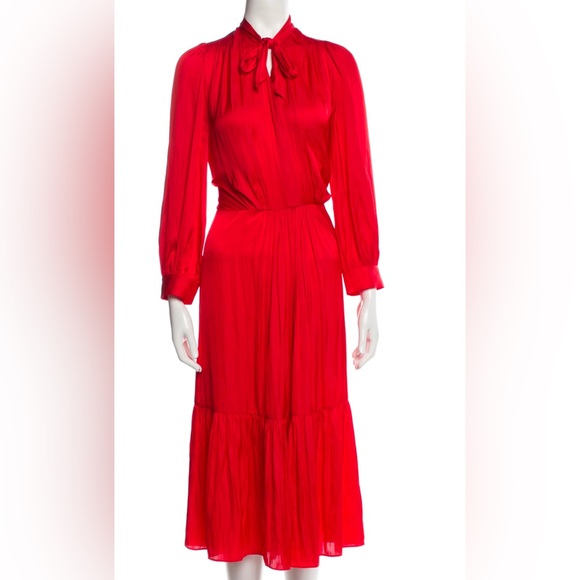 ZADIG & VOLTAIRE Roland Red Satin Silky Long Sleeve Midi Maxi Dress - Picture 2 of 9
